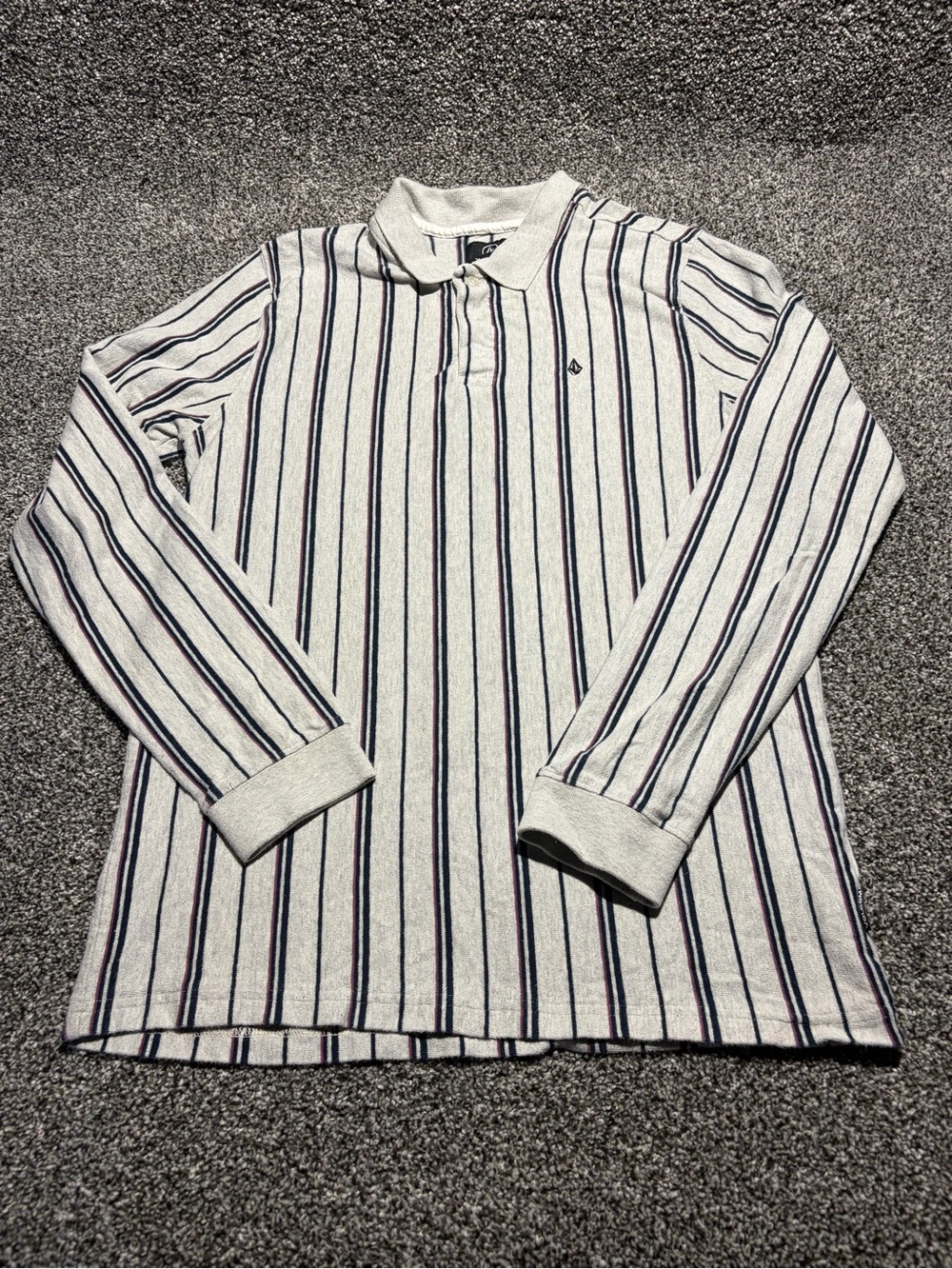 Volcom Long-Sleeve Striped Polo - White with Navy & Red Stripes